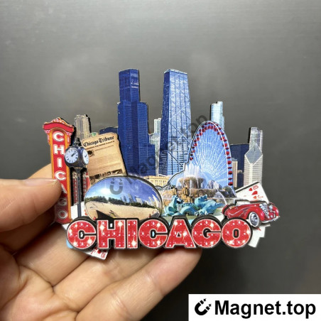 Aimant de Réfrigérateur 3D Chicago - Souvenir de Voyage Unique